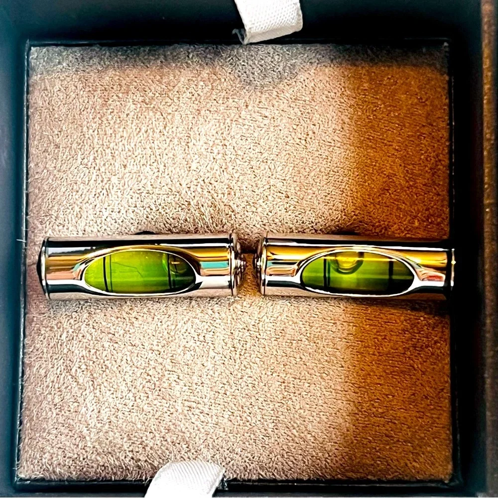 Silver Tone Spirit Level Bubble Level‎ Cufflinks Novelty Engineer Architect Gift